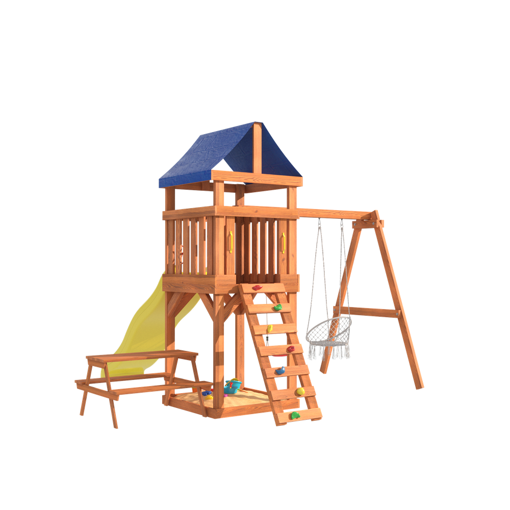 Детская площадка Fun Land с плетенным креслом, горкой и столиком со скамейками