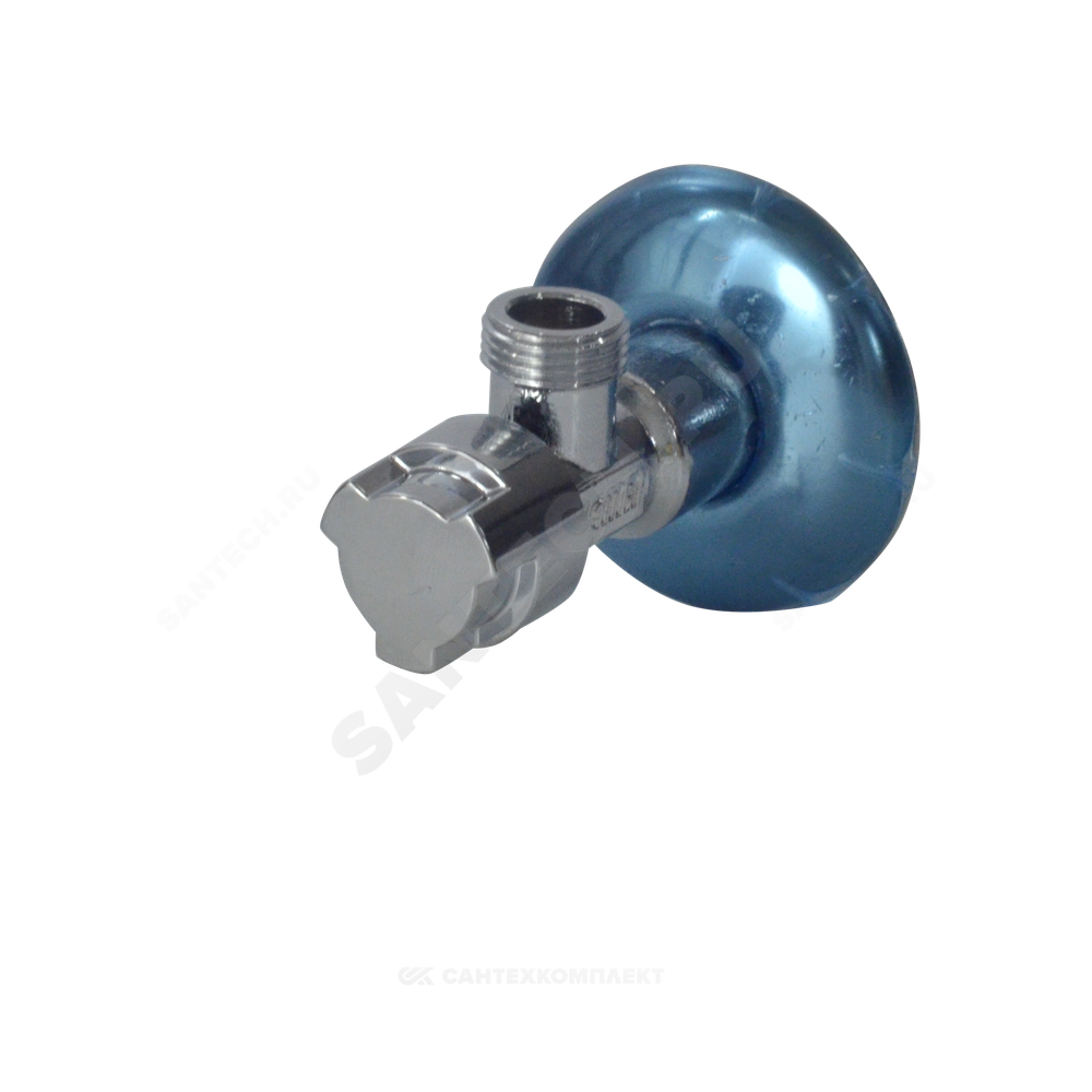 Кран латунь бытовой хром угловой G1/2"х3/4" Ру10 НР переходной маховик с отражателем Icma 90519AE07