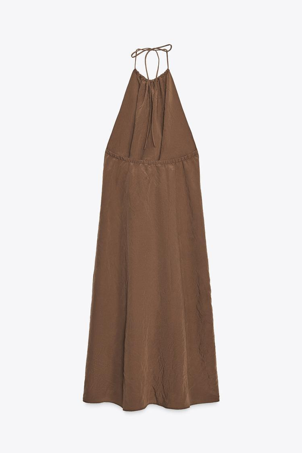 ZARA ПЛАТЬЕ ИЗ СТРУЯЩЕЙСЯ ТКАНИ С ГОРЛОВИНОЙ ХАЛТЕР И ОТКРЫТОЙ СПИНОЙ, ТЕМНО-КОРИЧНЕВЫЙ