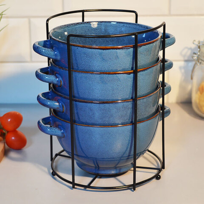 Набор бульонниц 4 предмета 650мл на подставке "Океан