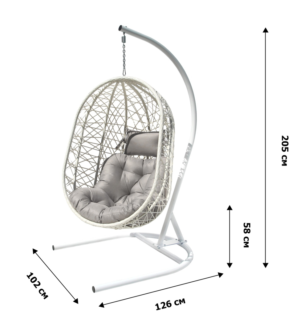 Кресло подвесное Кокон XL арт.D52-МТ007 (стойка+основание.бел.,корзн.бел.,подуш.серый. 3уп. (В))