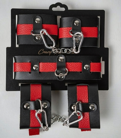 Набор аксессуаров БДСМ кожаный красно-черный