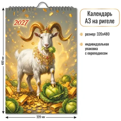 Календарь на ригеле 2027 символ года Счастье в капусте.