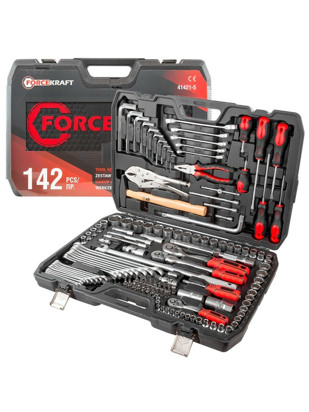 Набор инструментов 142пр. 1/4'', 3/8'', 1/2''(6гр.)(4-32мм) FORCEKRAFT FK-41421-5