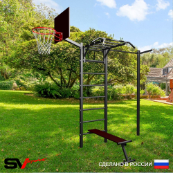 Уличная шведская стенка Sv Sport с комплектом турник прямой У474К (Турник-Рукоход/Скамья/Кронш бокс/Щит баскет)