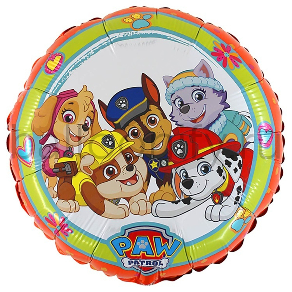 Фольгированная фигура, круг, Щенячий Патруль Команда,18"/46СМ