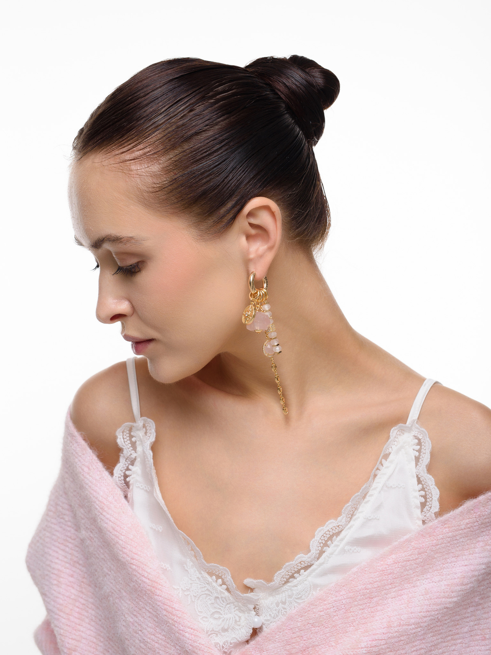 Серьги "Gess mini rose quartz" Gold