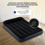 Мaтрас нaдувной Intex 64142 Pillow Rest 137х191х42 см / Крoвать нaдувная Интeкс полуторная велюровая со встроенным электронасосом 220V и подголовником