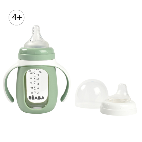 Детский стеклянный поильник-непроливайка 2 в 1 BEABA, 210 мл зеленый