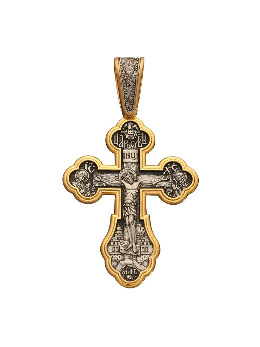 Крест из серебра/Позолота,чернение/С подвижным ухом