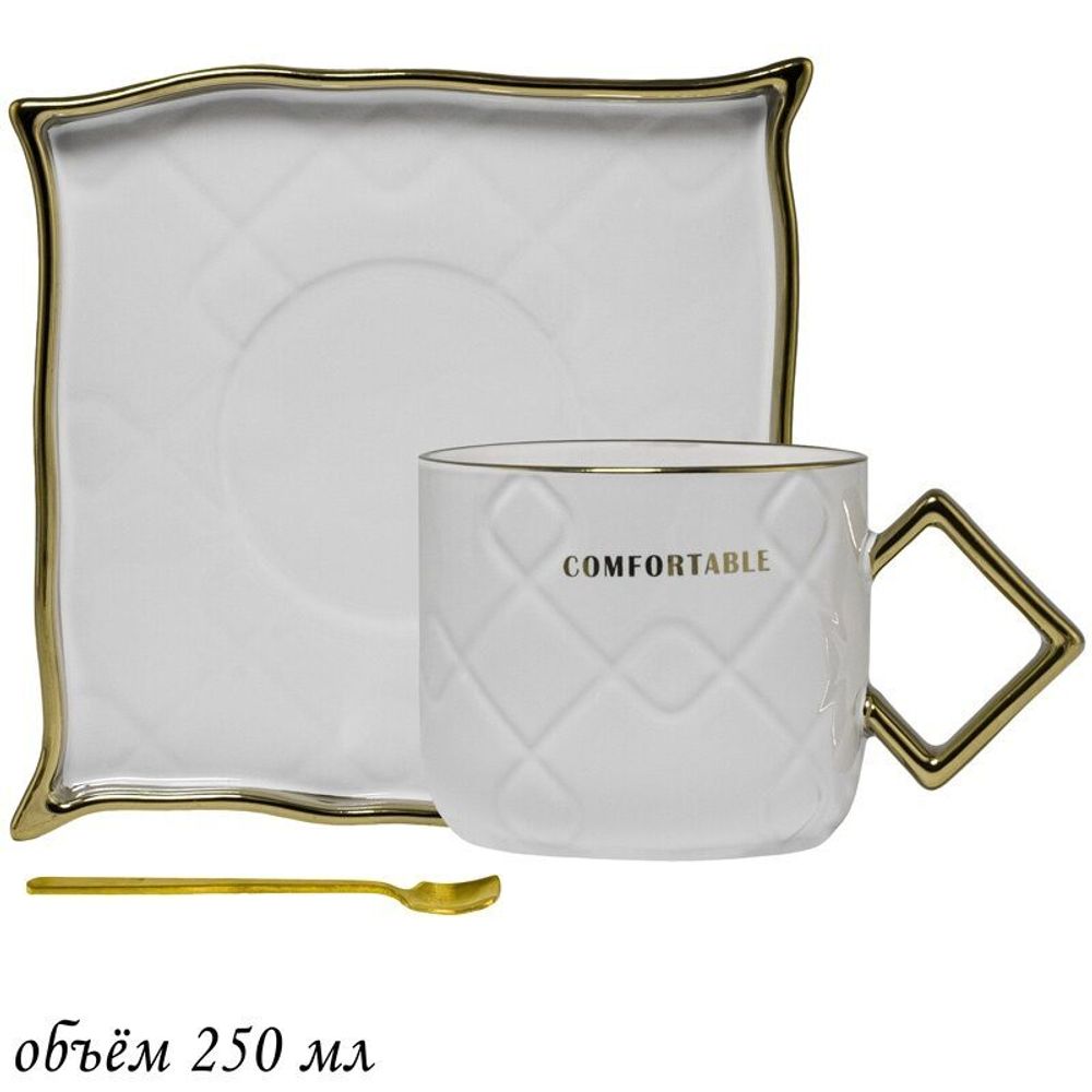 Lenardi 106-119 Чашка 210 мл с блюдцем и ложкой в под.уп.(х36)Фарфор