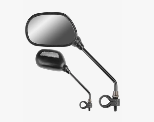 Зеркало заднего вида TRIX, крепление на руль, с отражателем, левое+правое, 100х65мм, длина 250мм, пластик, черное (10/40)