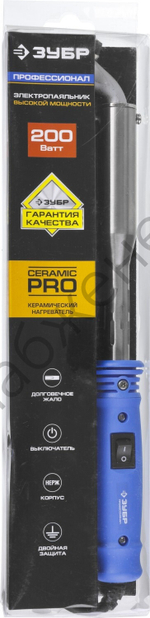 ЗУБР Ceramic PRO 200Вт клин, выключателем, Высокомощный электропаяльник с пластиковой рукояткой (55301-200)