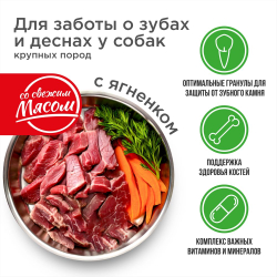 Корм сухой для взрослых собак крупных пород, премиум полнорационный комплекс, для заботы зубов и десен, с ягненком, 12 кг, QUATTRO