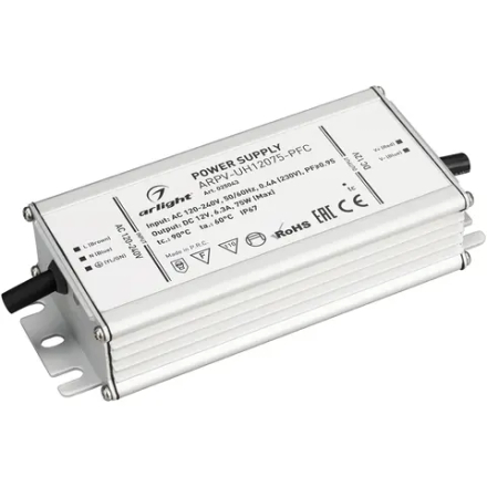 Блок питания ARPV-UH12075-PFC (12V, 6.3A, 75W) (Arlight, IP67 Металл, 7 лет) 025043