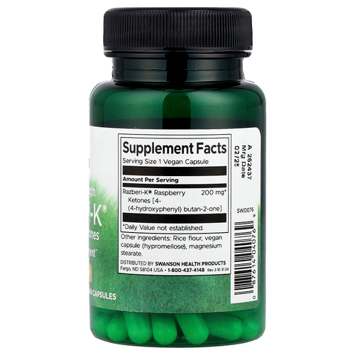 Swanson, Razberi-K®, малиновые кетоны, 200 мг, 60 веганских капсул