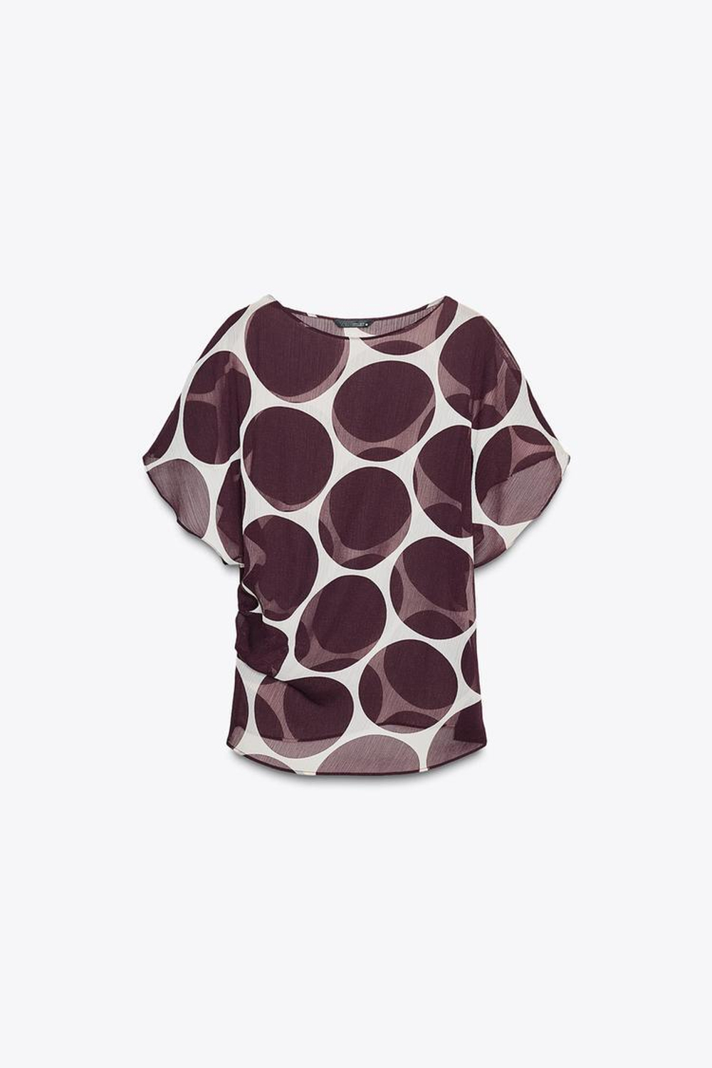 ZARA ПОЛУПРОЗРАЧНЫЙ ТОП В ГОРОШЕК, ЭКРЮ/ГРАНАТОВЫЙ