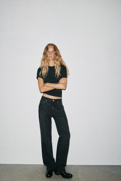 ZARA ПРЯМЫЕ ДЖИНСЫ TRF С НИЗКОЙ ПОСАДКОЙ, ЧЕРНЫЙ