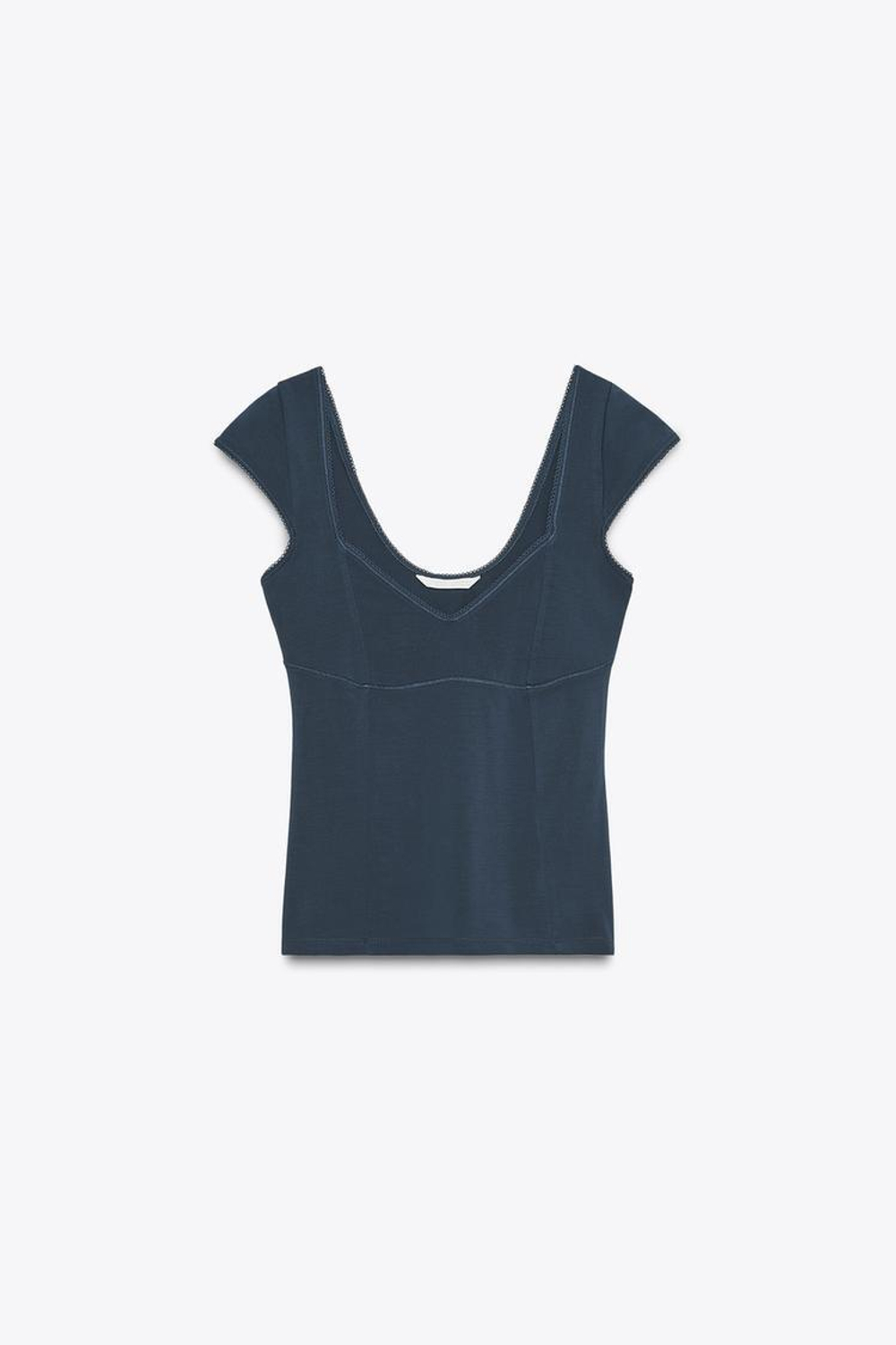 ZARA ТОП ИЗ ЛИОЦЕЛЛА С КРУЖЕВОМ, МОРСКОЙ СИНИЙ