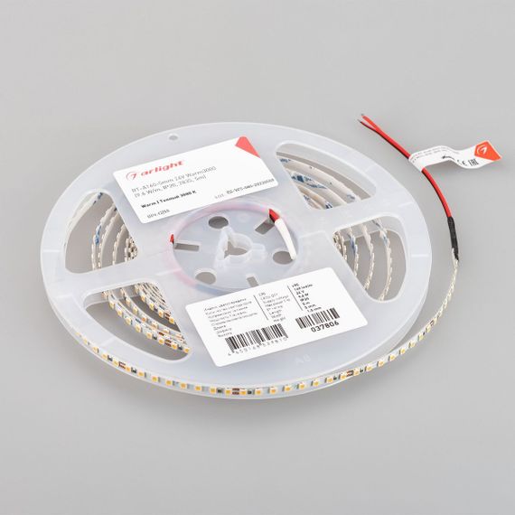 Светодиодная лента Arlight 9,6W/m 160LED/m 2835SMD теплый белый 5M RT-A160-5mm 24V Warm3000 037806