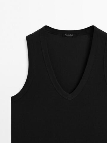 Massimo Dutti Футболка из мерсеризованного хлопка без рукавов, черный