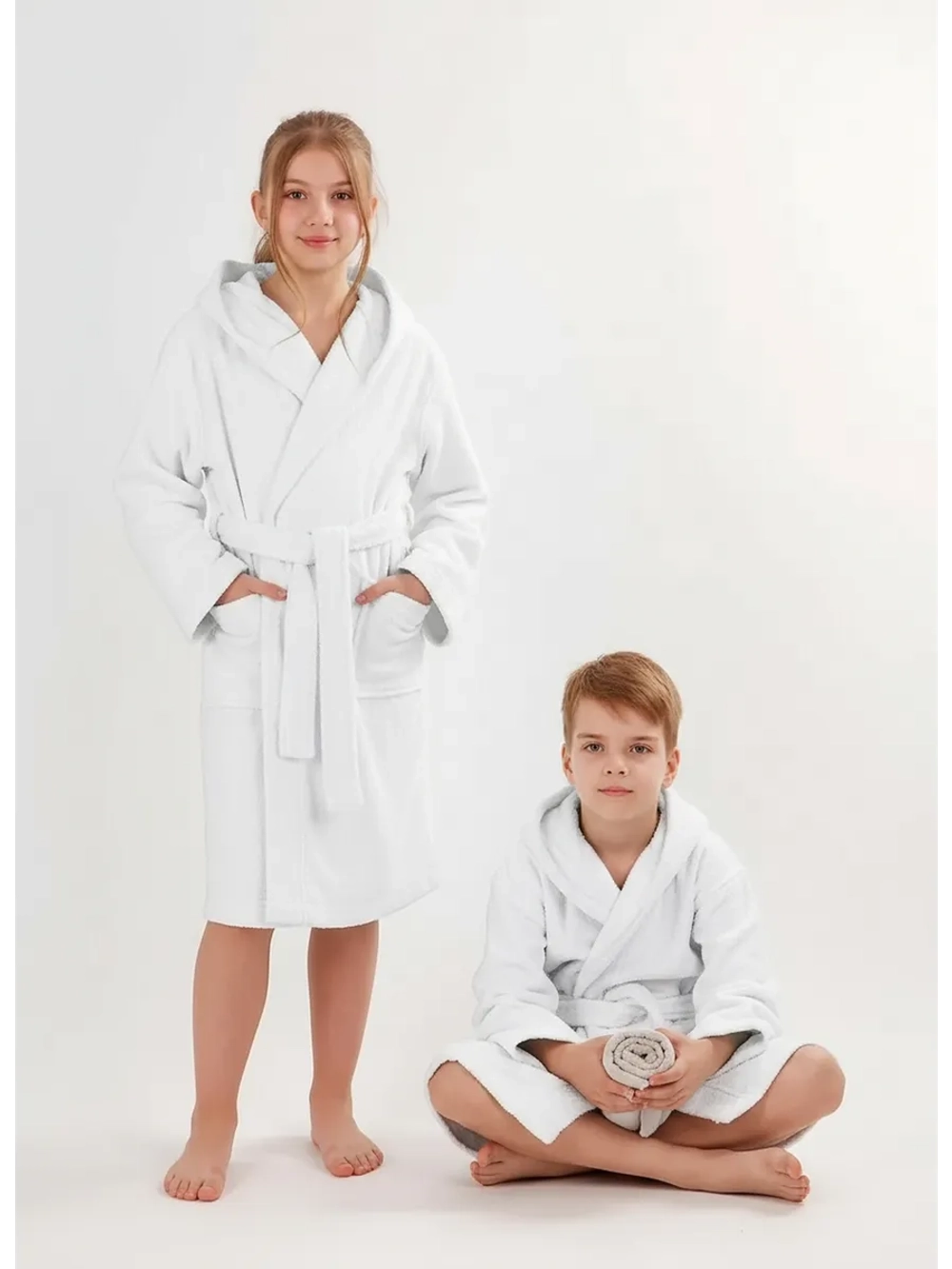 Халат детский махровый "Элит" с капюшоном, цвет: 024-Белый