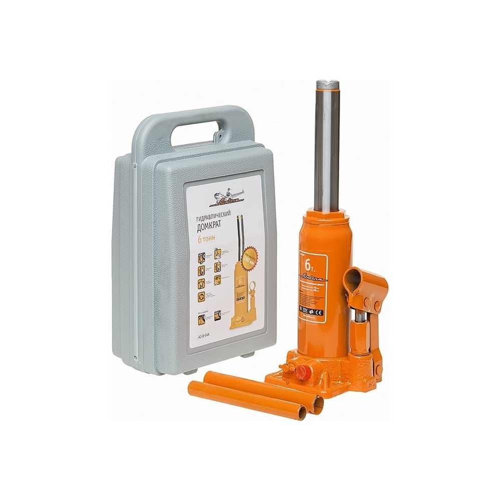 Домкрат автомобильный бутылочный 6 т гидравлический в кейсе (Высота подхвата 195 мм, Высота подъема 380 мм) AJ-B-06K