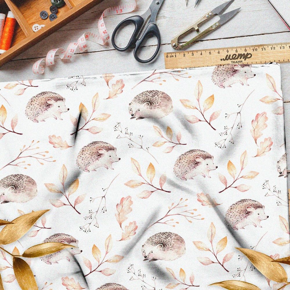 Ткань футер 2-х нитка ёжик с осенними листьями