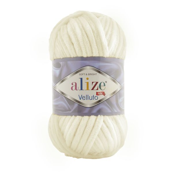 Пряжа Alize (Ализе) Velluto / уп.5 мот. по 100 г, 68м, 062 светло-молочный A