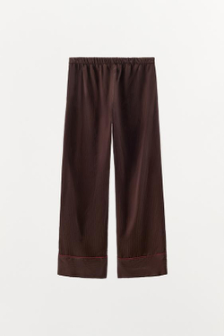 ZARA БРЮКИ В ПИЖАМНОМ СТИЛЕ В КОНТРАСТНУЮ ПОЛОСКУ, КОРИЧНЕВЫЙ