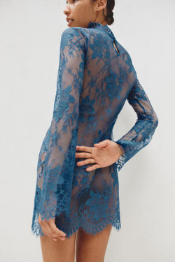 ZARA КРУЖЕВНОЕ МИНИ-ПЛАТЬЕ, СИНИЙ
