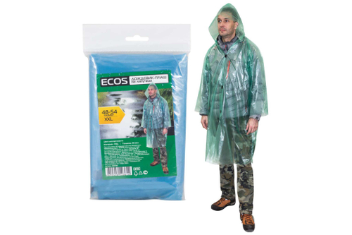 Дождевик-плащ полиэтиленовый, ПВД 40мкм, на липучках, р-р XXL (48-54), Ecos, 218789