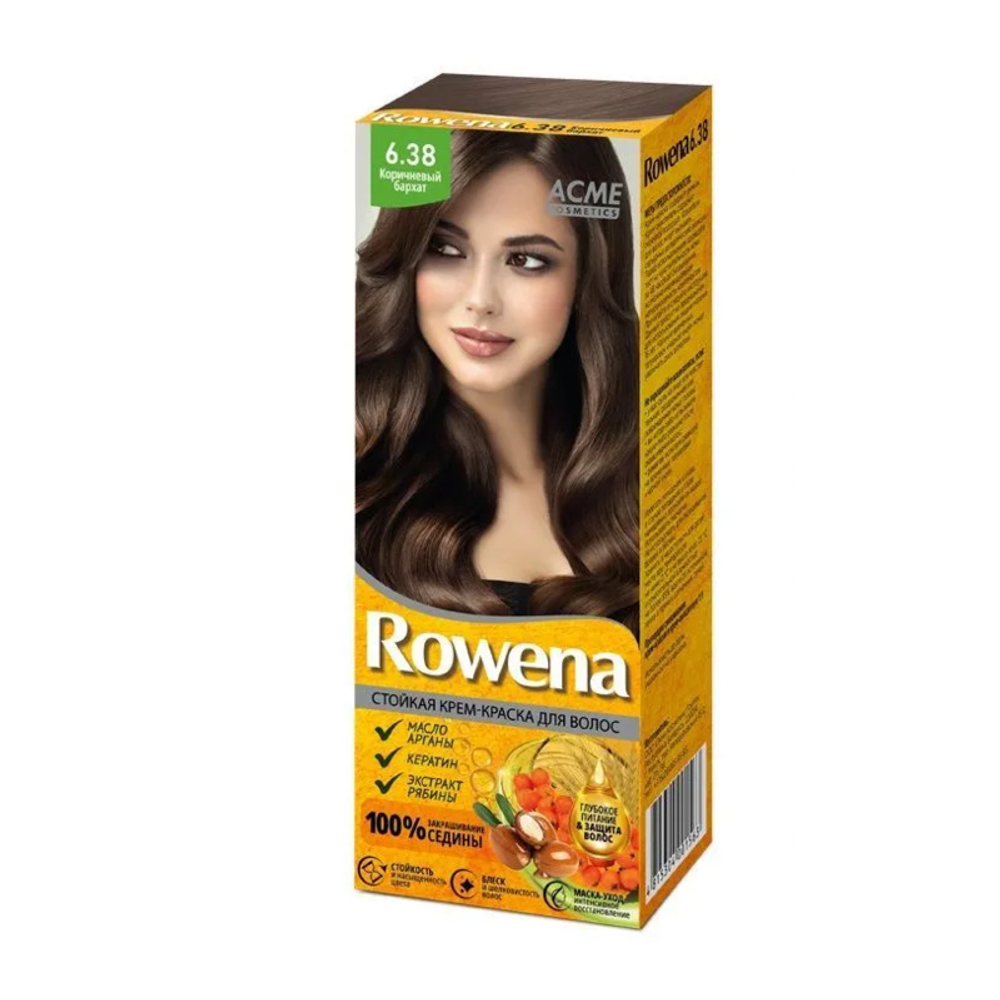 Acme-Color «ROWENA» Стойкая Крем-Краска для волос, тон 6.38 закрашивание седины 100% (Коричневый) 115 мл