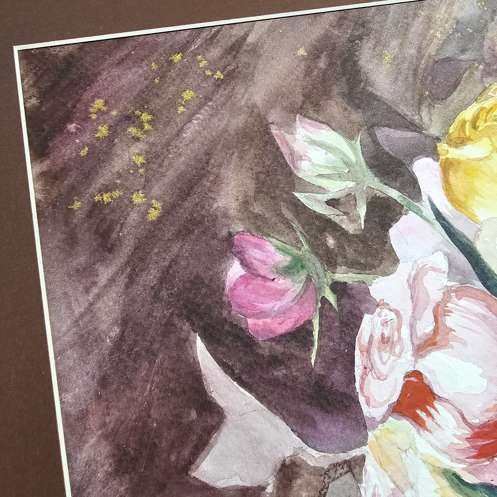 Картина авторская акварельная в паспарту 50х70 см на стену для интерьера "Голландский букет"
