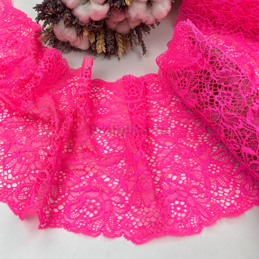 Кружево эластичное розовый неон 22 см, цв. 909