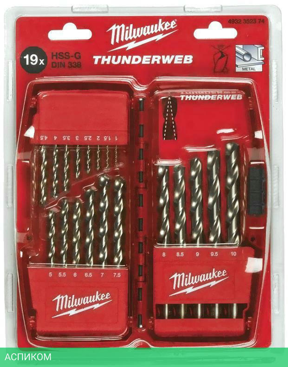 Сверло по металлу Milwaukee Thunderweb HSS-G 1-10мм 19шт (4932352374)