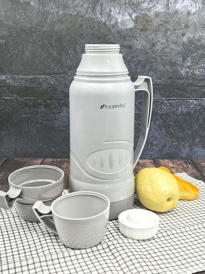 Термос 1,8 л. со стеклянной колбой Kamille KM 2032 пластиковый, 2 чашки