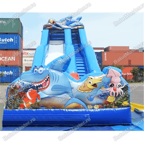 Надувная наземная водная горка «Красивые акулы», 11*4,5*6 м