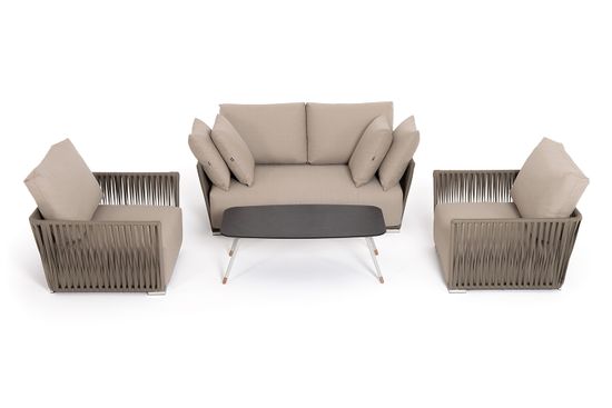 "Форли" лаунж-зона 4-местная плетеная из роупа (веревки), каркас алюминиевый светло-серый, роуп серо-коричневый