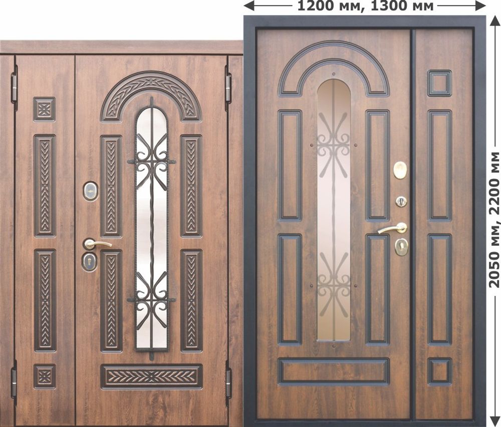 Входная металлическая дверь со стеклопакетом и ковкой Vikont 1200/1300х2050