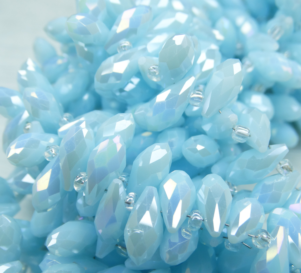 БКН002ДС612 Хрустальные бусины-капли, цвет: голубой AB непрозрачный, размер 6х12 мм, 15 шт.