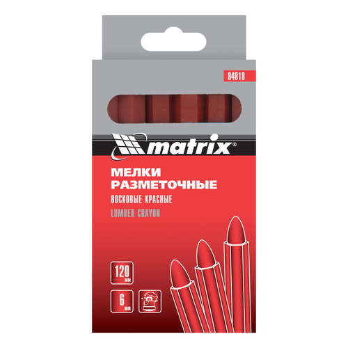 Мелки разметочные восковые красные, 120мм, коробка 6шт.// Matrix