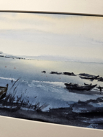 Картина, графика в паспарту 21х30 см на стену для интерьера "Причал"