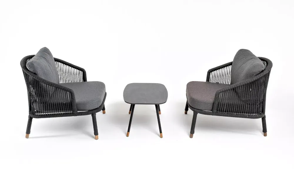 "Верона" лаунж-зона 5-местная плетеная из роупа (веревки), каркас алюминиевый темно-серый, роуп темно-серый