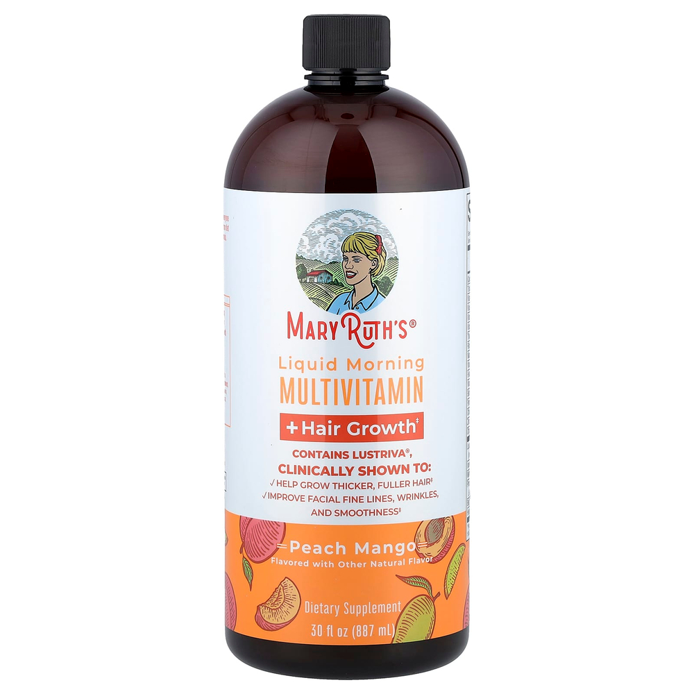 MaryRuth's, Liquid Morning Multivitamin, средство для роста волос, персик и манго, 887 мл (30 жидк. унций)