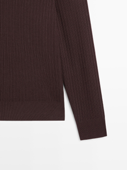 Massimo Dutti Трикотажный свитер из смесового хлопка с воротником-поло, бордо