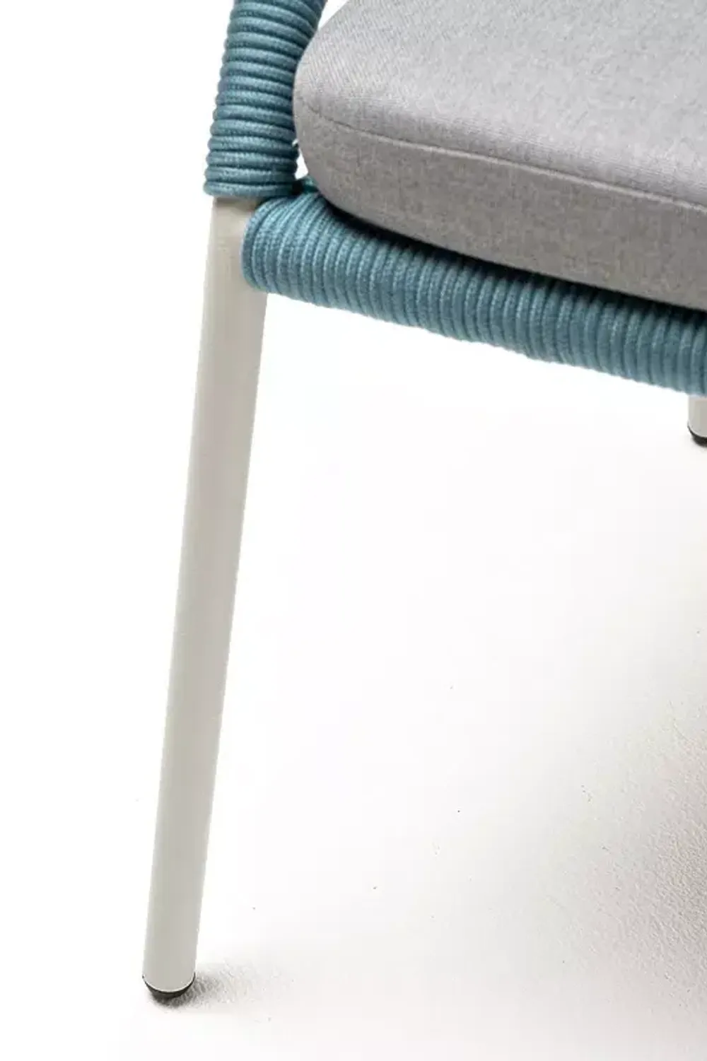 "Милан" стул плетеный из роупа, каркас алюминий светло-серый (RAL7035) шагрень, роуп бирюзовый круглый, ткань светло-серая