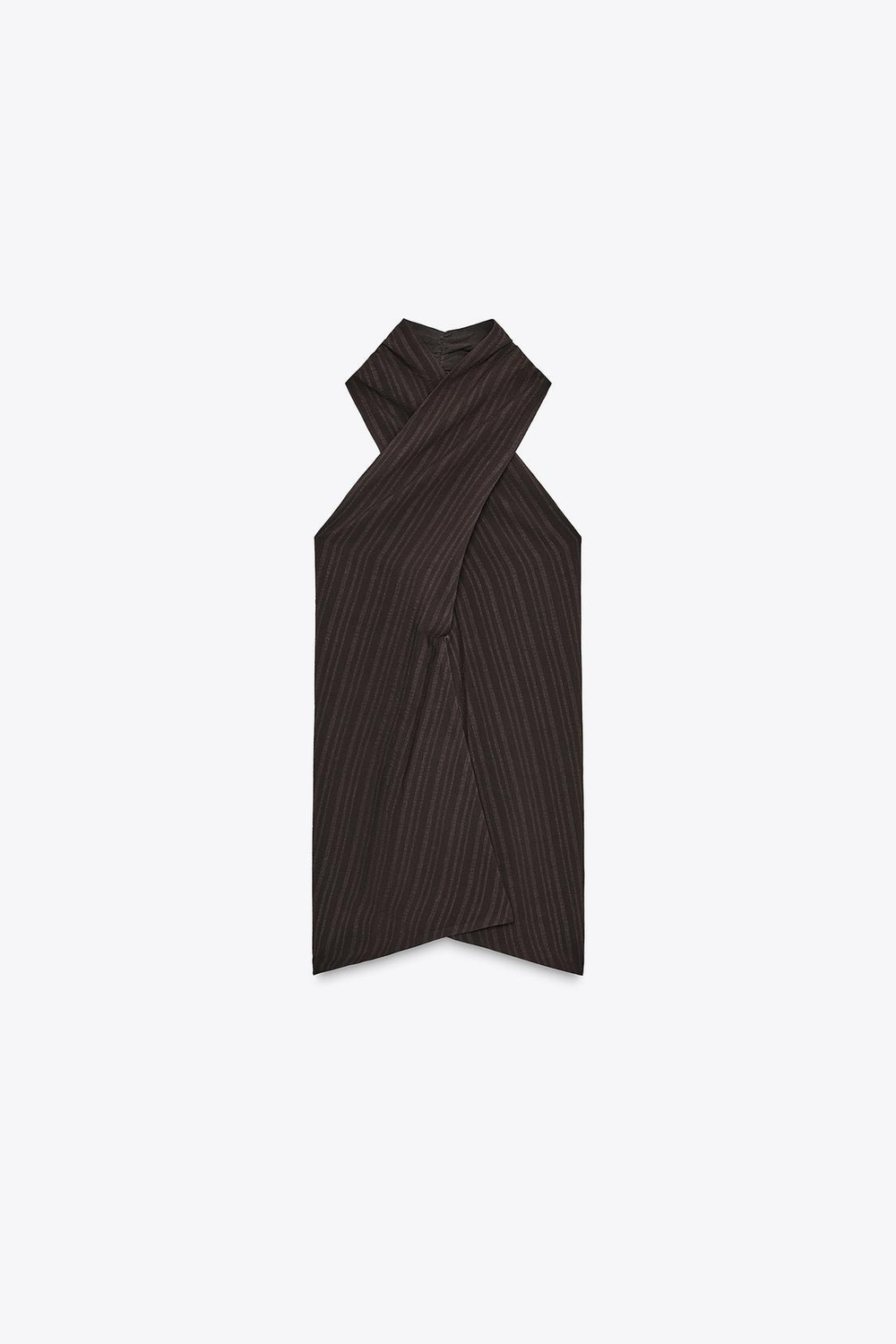 ZARA ТОП ХАЛТЕР В ПОЛОСКУ, ТЕМНО-КОРИЧНЕВЫЙ