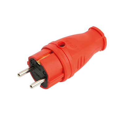 Вилка прямая с/з STEKKER, RPG16-21-441, каучук, 250В, 16A, IP44, красный 39160