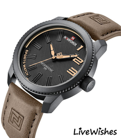 Часы наручные кварцевые NAVIFORCE на кожаном ремешке, черный/коричневый W8950-05
